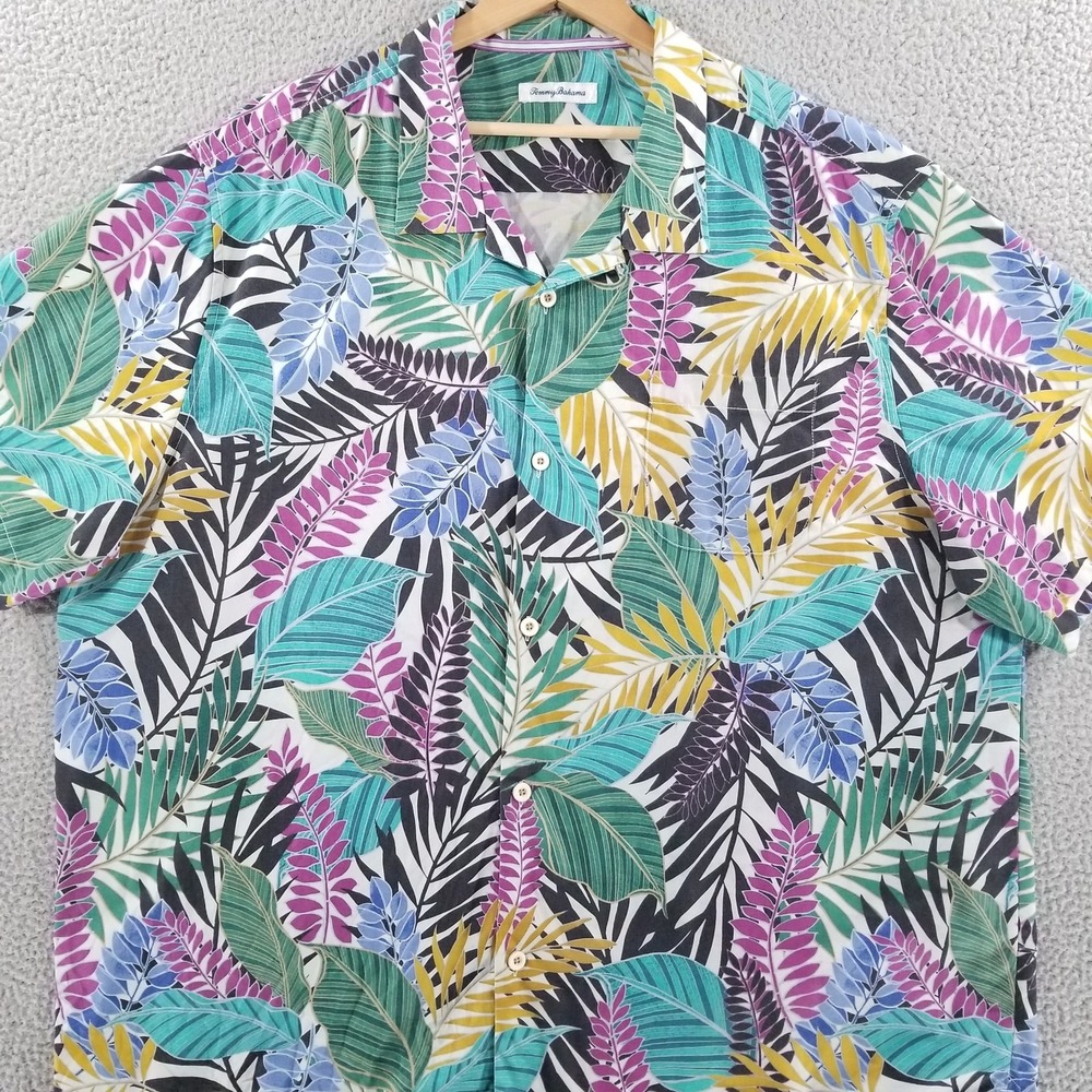 Tommy Bahama Shirt 3XL Silk Blend IslandZone Coolmax Tropical Floral Palms Tiki